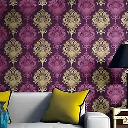 INDIAN ROYALS Purple & Cream Printed Damask Self Adhesive Home Decor Waterproof Wallpaper-2
