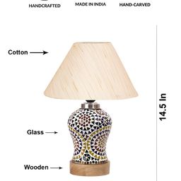 Aura Off White & Blue Printed Glass Frustum Shaped Table Lamp-image-76