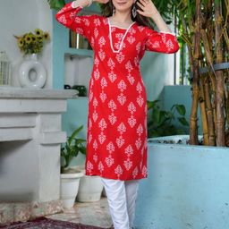 PRISCA Floral Printed Square Neck Straight Kurta-image-15