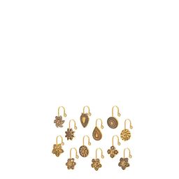 TANAIRA 12 Pieces Gold-Plated Artificial Stones And BeadsFloral Shaped Nosepin-12