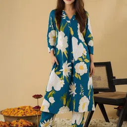 Moda Rapido Women Floral Printed A-Line Kurta with Trousers-picture-17