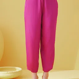 JAYPORE Women Relaxed Loose Fit High-Rise Trousers-image-72
