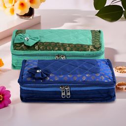 Aura Blue and Green 2 Pieces Printed 7-Compartments Bow Jewellery Organisers-12