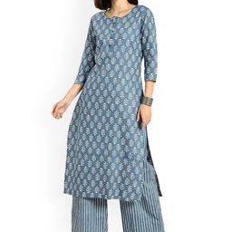 MEERA FAB Ethnic Motifs Printed Thread Work Pure Cotton Kurta With Trousers-31