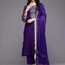 Varanga Floral Yoke Design Thread Work Kurta With Trousers & Dupatta-picture-42