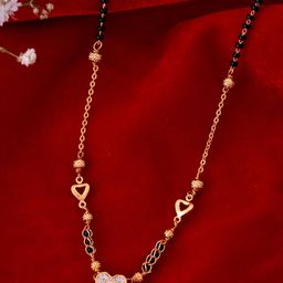 Anouk Gold-Plated Stainless Steel Heart Shaped AD Studded & Artificial Beaded Mangalsutra-picture-11
