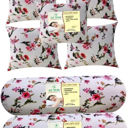 Combo Set Of 5 Cushion And 2 Microfibre Floral Bolster Pack of 7-14