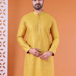aurik Men Solid Pure Silk Straight Kurta-picture-25