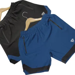 Pack of 2 Solid, Color Block Men Blue, Black Regular Shorts, Cycling Shorts, Sports Shorts, Compression Shorts, Gym Shorts-picture-18