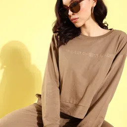 Roadster Women Beige Solid Sweatshirt & Joggers Set-image-63