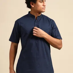 RAJUBHAI HARGOVINDAS Navy Blue Solid Cotton Kurta-picture-33