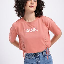 glitchez Embroidered Edge Lace-Up Crop Boxy T-shirt-image-22