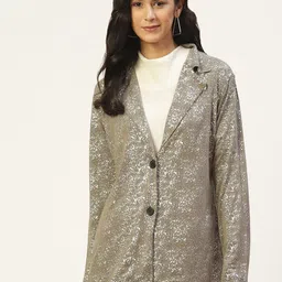 Belle Fille Women Olive Cotton Open Front Jacket-image-4
