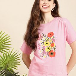 Mast & Harbour Pure Cotton Floral Printed Drop-Shoulder Sleeves Relaxed Fit T-shirt-picture-9