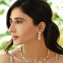 Fida Gold-Plated Pink & Green AD-Studded Jewellery Set-13