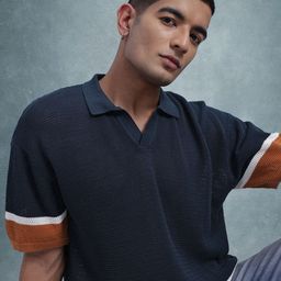 The Roadster Life Co. Colourblocked Polo Collar Drop-Shoulder Sleeves Pure Cotton T-shirt-image-18