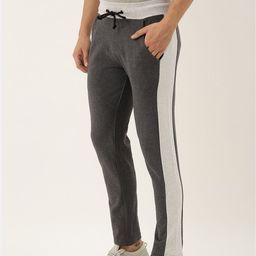 ARISE Men Grey Melange Side Stripe Detailed Straight Fit Pure Cotton Track Pants-image-77