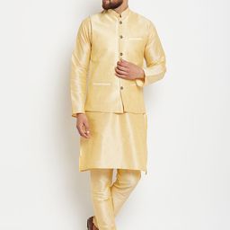 SOJANYA Men Gold-Toned Self Design Kurta with Churidar-picture-42