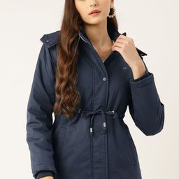 Okane Solid Waist Tie-Up Detail Detachable Hood Padded Jacket-image-31