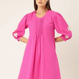 MISRI Floral Embroidered Puff Sleeve A-Line Dress-image-91