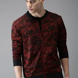 HERE&NOW Men Maroon & Black Abstract Printed Sweatshirt-image-42