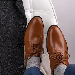 One8 Men Tan Solid Pure Genuine Leather Formal Derbys-image-76
