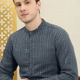 House of Pataudi Men Grey Ethnic Motifs Embroidered Jashn Kurta-38