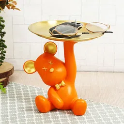 TIED RIBBONS Orange-Coloured Bear With Tray Showpiece-image-65