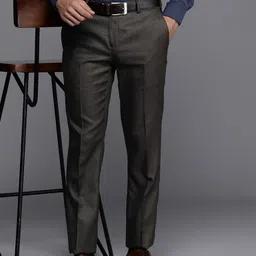 Raymond Men Checked Slim Fit Mid-Rise Formal Trousers-image-75