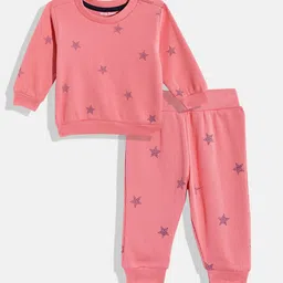 White Snow Girls Star Printed Sweatshirt with Joggers-image-50