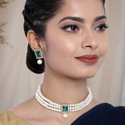 Peora White & Green Gold Plated Kundan Jadau Jewellery Set-image-49