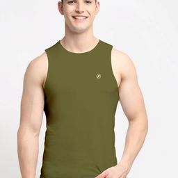 Friskers Men Olive Green Solid Cotton Innerwear Vests-image-74