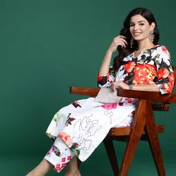 Indo Era Women Floral Printed Regular Kurta with Trousers-image-61