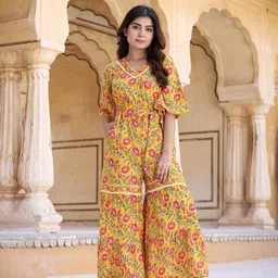 Yufta Women Stylish Mustard Printed Elevated Jumpsuit-45