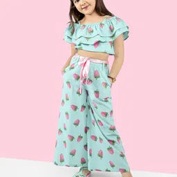 naughty ninos Turquoise Blue Printed Top with Palazzo-45