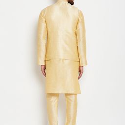 SOJANYA Men Gold-Toned Self Design Kurta with Churidar image 2