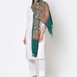 WEAVERS VILLA Women Teal Green & Red Embroidered Shawl-56
