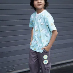 Nap Chief Boys Tropical Printed Pure Cotton T-shirt with Cargo Joggers-picture-14