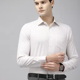 Van Heusen Pure Cotton Slim Fit Textured Grid Tattersall Checks Formal Shirt-image-65