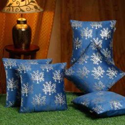 hosta homes Blue Velvet Floral 16X16 Inches Cushion Covers (Pack of 5)-picture-48