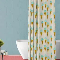 ArtzFolio Beige and Blue Printed Waterproof Shower Curtain-image-49