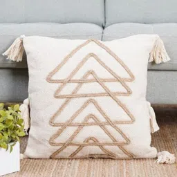 Aura Beige & Brown Geometric Printed Cotton Square Cushion Covers-42