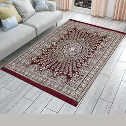 Furnishing Hut Maroon Floral Anti-Skid Cotton Carpet-30