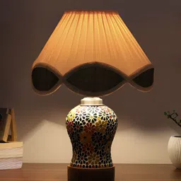 Aura White & Black Frustum Shaped Wooden Table Lamp-11