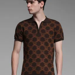 Jack & Jones Men Geometric Printed Polo Collar Cotton Slim Fit T-shirt-image-59