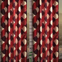 BELLA TRUE Red & Cream 3 Pieces Geometric Printed Black Out Long Door Curtain-9