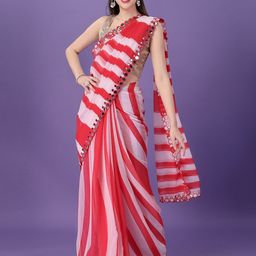 Moda Rapido Striped Mirror Work Pure Georgette Leheriya Saree-picture-13