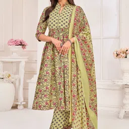 MOJILAA Women Floral Printed Regular Sequinned Kurta with Trousers & With Dupatta-13