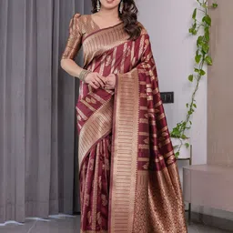 ALMAARI FASHION Ethnic Motifs Woven Design Zari Pure Silk Kanjeevaram Saree-picture-10