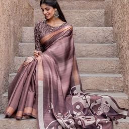 Mitera Ethnic Motifs Silk Blend Block Print Saree image 3